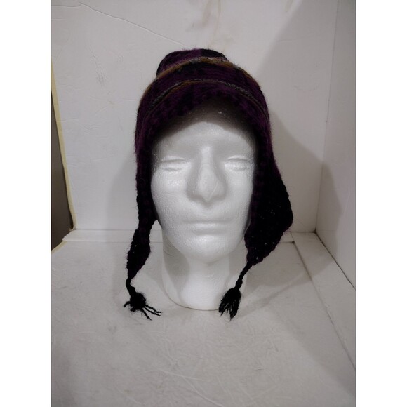 Vintage Columbia Adult Unisex Wool Alpaca Blend Winter Beanie Purple Blk Copper - Picture 8 of 11